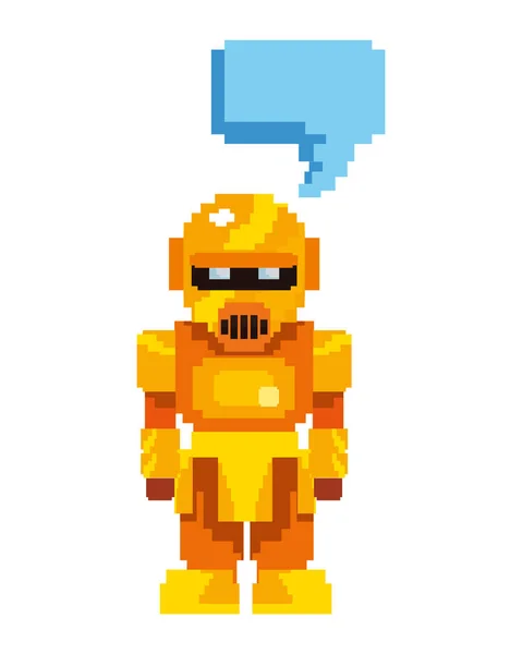 Pixel video game gold robot — Stock Vector