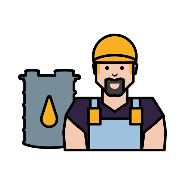 Worker character with barrel of gasoline — Stock Vector
