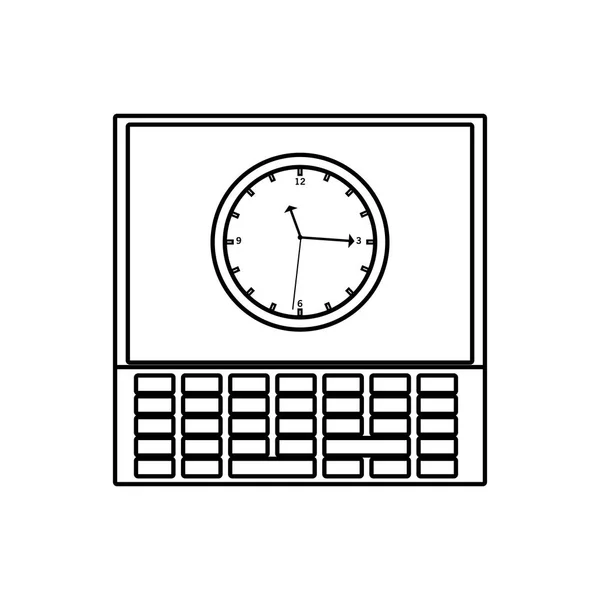 Ver antena de portátil con reloj en pantalla — Vector de stock