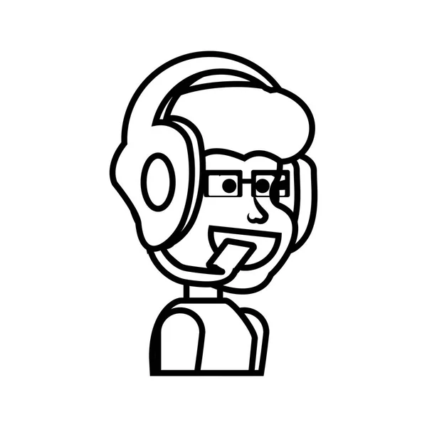 Cabeça de menino com personagem avatar fone de ouvido — Vetor de Stock