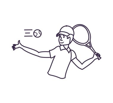 adam tenis raket ve Cap spor ile oynuyor