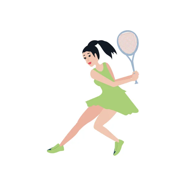 Mujer tenis jugando con raqueta — Vector de stock