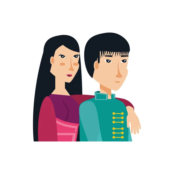 Chinese couple hugging avatar character — Stock Vector