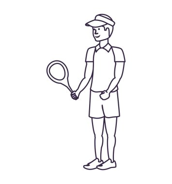 adam tenis raket ve Cap spor ile oynuyor