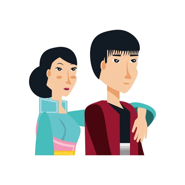 Chinese couple hugging avatar character — Stock Vector