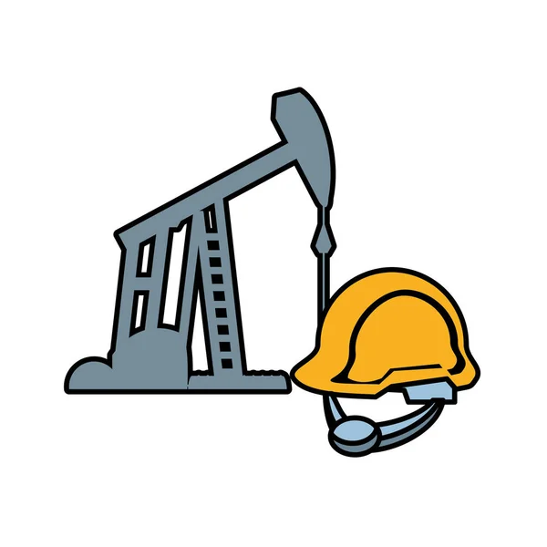 Industria de perforación de excavación de petróleo con casco — Vector de stock