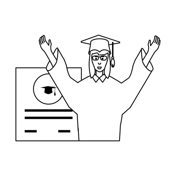 Jeune femme diplômée avec diplôme — Image vectorielle