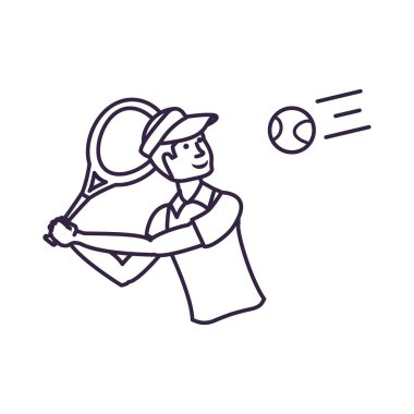 adam tenis raket ve Cap spor ile oynuyor