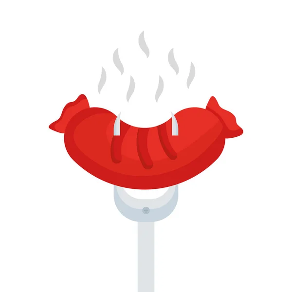 Grilled hot sausage on fork — Stock Vector
