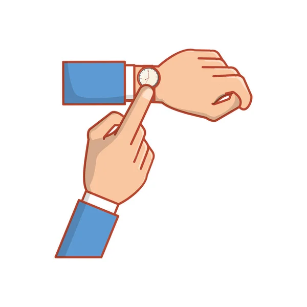 Mãos com relógio ícone isolado — Vetor de Stock