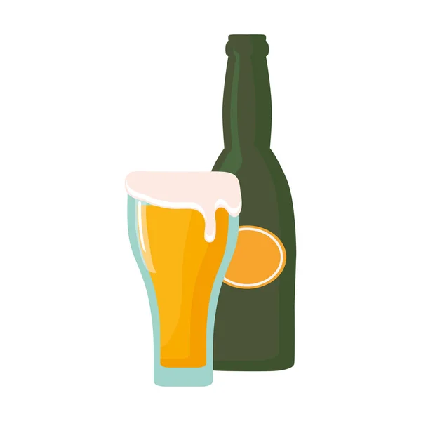 Botella de cerveza y vidrio — Vector de stock