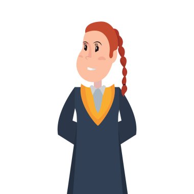 Beyaz arka plan üzerinde lisansüstü kadın portre