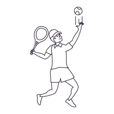 adam tenis raket ve Cap spor ile oynuyor