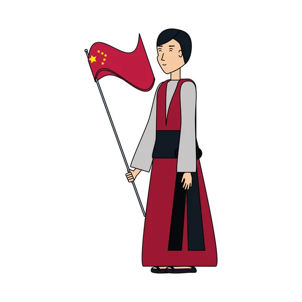 伝統的な衣装と旗を持つ中国人男性 — ストックベクタ