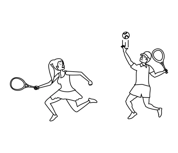 Paar spelen tennis avatar karakter — Stockvector