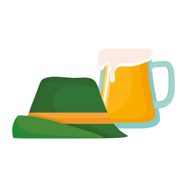 オクトーバーフェストドイツ帽子とビールグラス — ストックベクタ