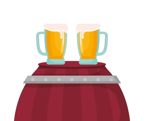 Bierfass und Gläser schäumen Kaltgetränk — Stockvektor