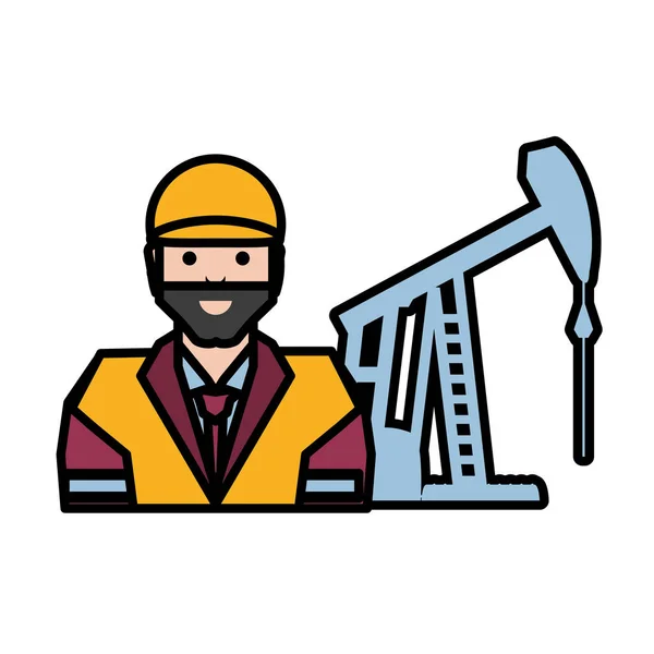Industria de perforación de excavación de petróleo con carácter obrero — Archivo Imágenes Vectoriales