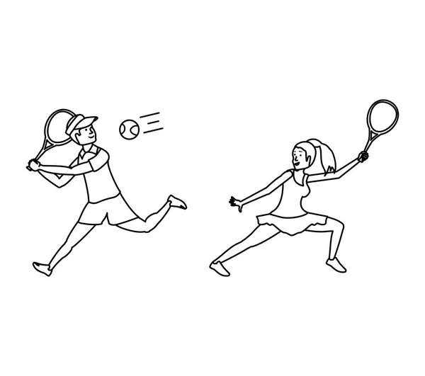 Pareja jugando tenis avatar carácter — Archivo Imágenes Vectoriales