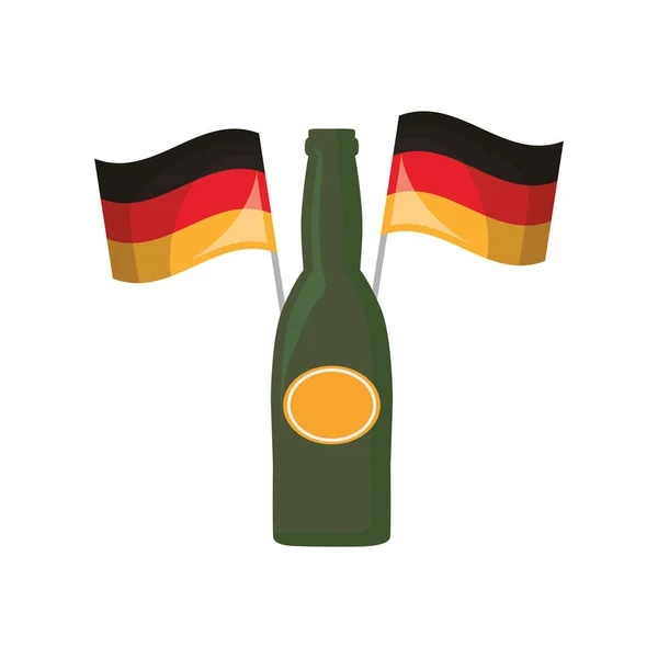 Bottiglie di birra oktoberfest e bandiere germania — Vettoriale Stock