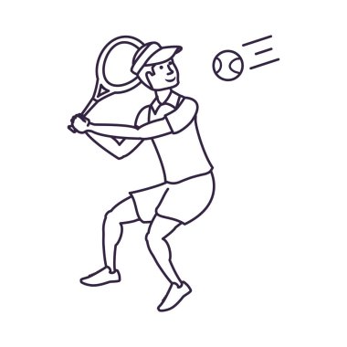 adam tenis raket ve Cap spor ile oynuyor