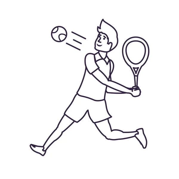Homem tênis jogando com raquete — Vetor de Stock
