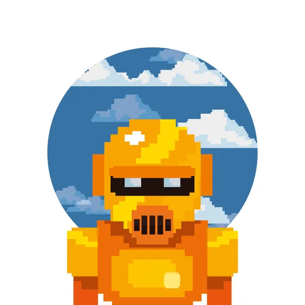 Piksel video oyunu altın robot — Stok Vektör
