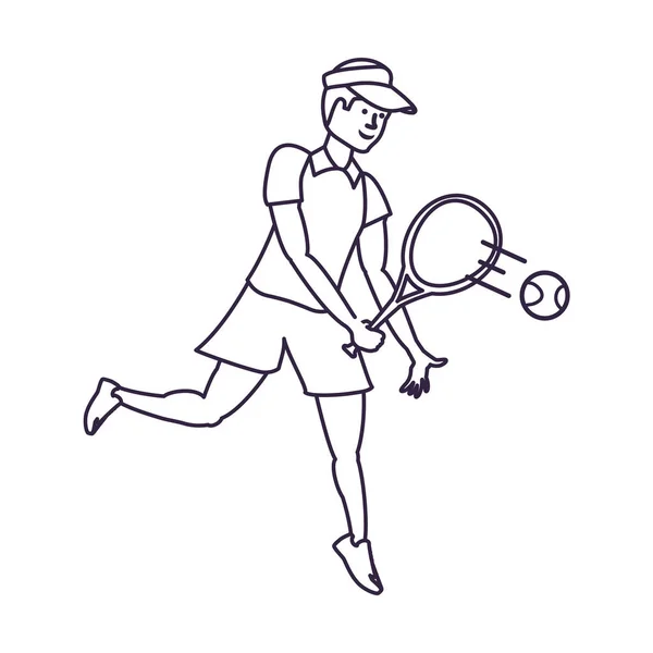 라켓과 캡 스포츠와 함께 놀고 있는 남자 테니스 — 스톡 벡터