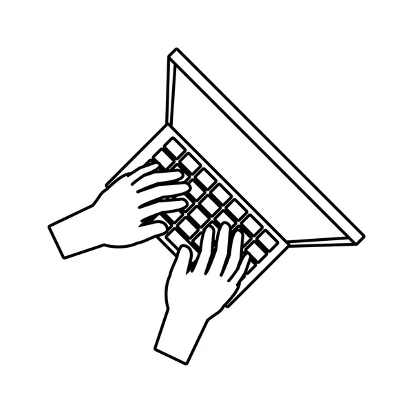 Ver antena de ordenador portátil con las manos — Archivo Imágenes Vectoriales