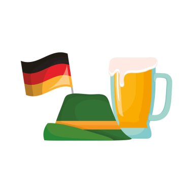 Oktoberfest Almanya bayrak şapka ve bira cam