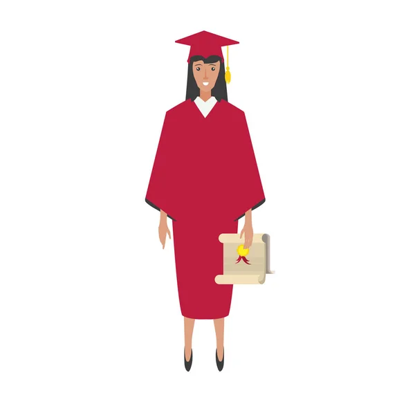 Jeune femme diplômée avec diplôme — Image vectorielle