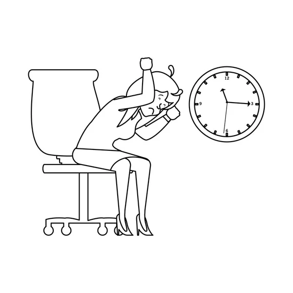 Mujer de negocios sentada en silla con hora del reloj — Vector de stock