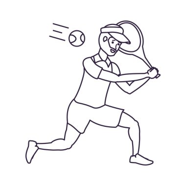 adam tenis raket ve Cap spor ile oynuyor