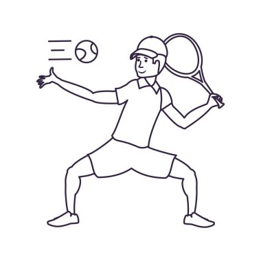 adam tenis raket ve Cap spor ile oynuyor