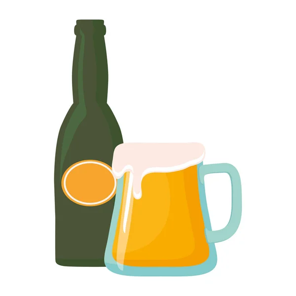 Láhev na pivo a skleněná pěnová pila — Stockový vektor