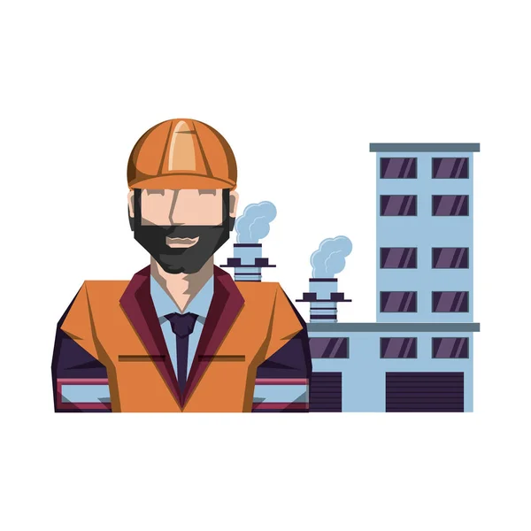 Trabajador con la industria de la construcción de petróleo — Vector de stock