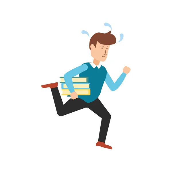 Business man elegant running with books — стоковый вектор