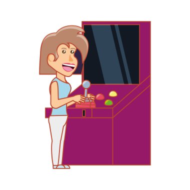 Kız Retro konsol video oyun makinesi oynarken