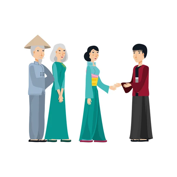 Group of people chinese avatar character — Stock Vector