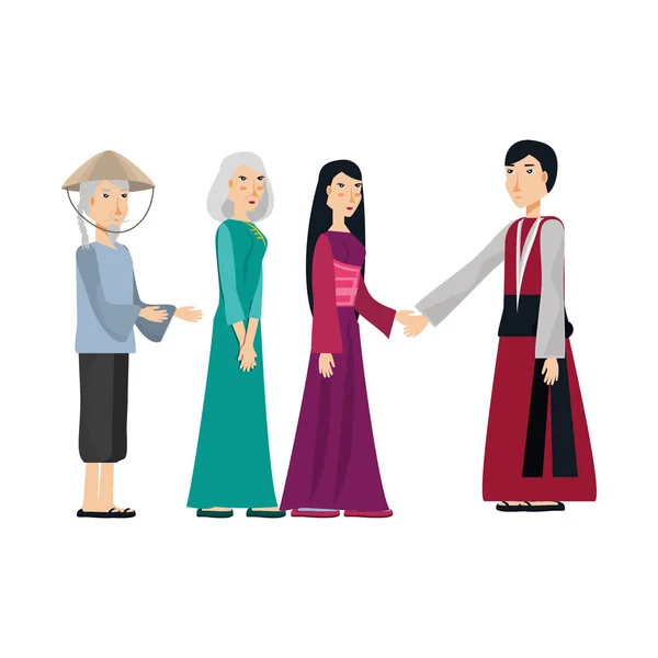 Group of people chinese avatar character — Stock Vector