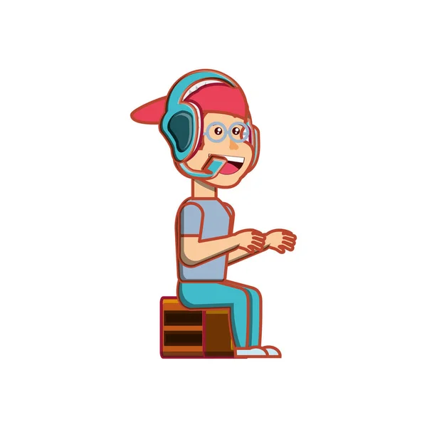 Boy sitting with headphone avatar character — Stock Vector