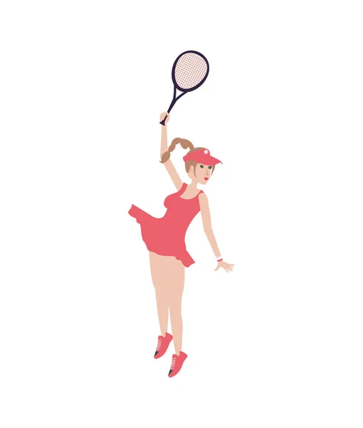 Mujer tenis jugando con raqueta — Vector de stock