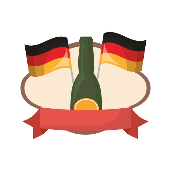 Garrafas de cerveja oktoberfest e bandeiras alemãs — Vetor de Stock