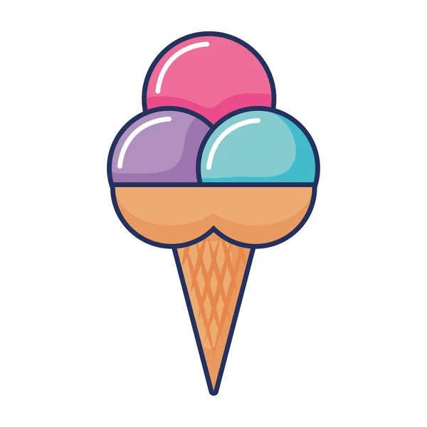 Helado cono tres cucharada oblea dulce — Vector de stock