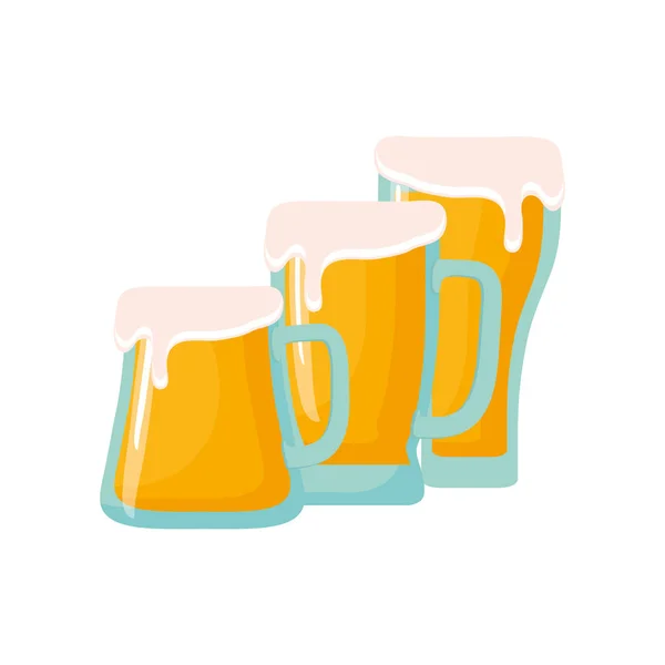 Trzy szklanki piwa piana zimny napój — Wektor stockowy
