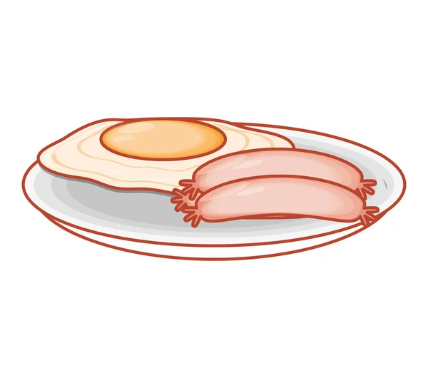 Delicious fried egg with sausage in dish — Stock Vector