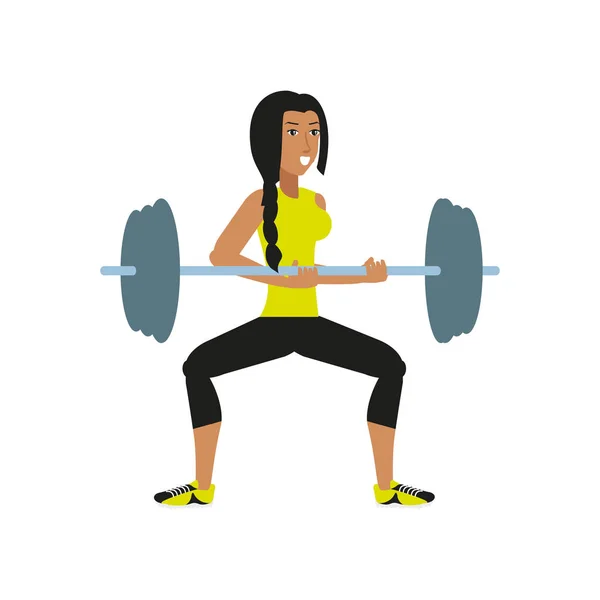 Jeune femme athlétique avec sport haltère — Image vectorielle