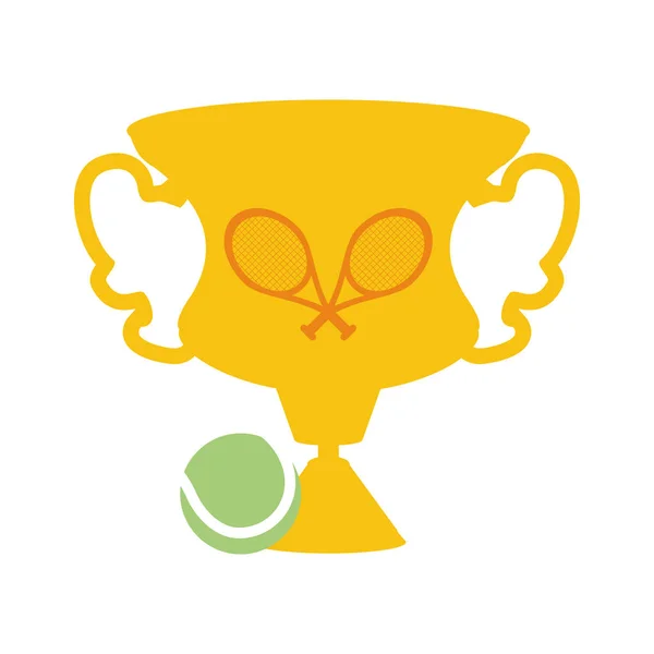 Coppa trofeo con racchette e palla da tennis — Vettoriale Stock