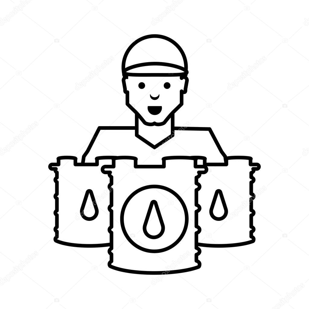 worker with pile barrels of gasoline