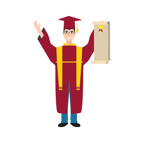 Jeune homme diplômé avec diplôme — Image vectorielle